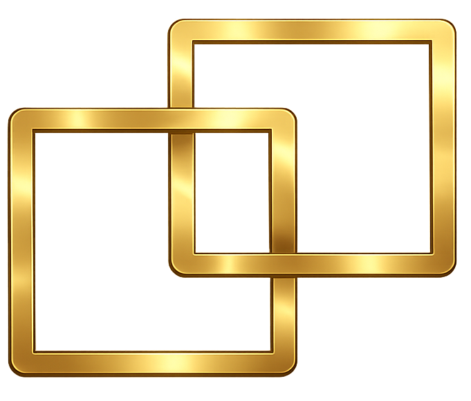 Two gold square frames on a white background