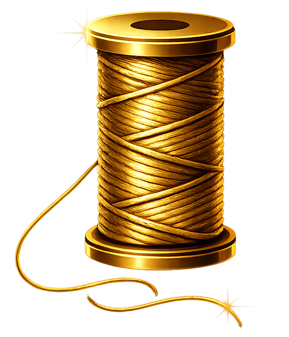 Gold spool of thread on a white background