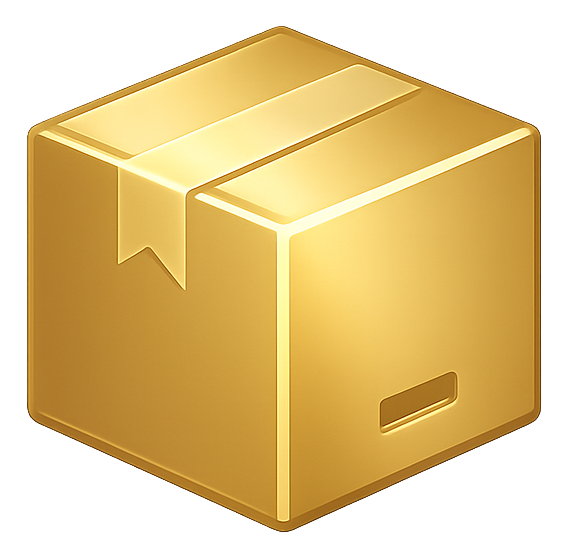 Gold box icon on a white background