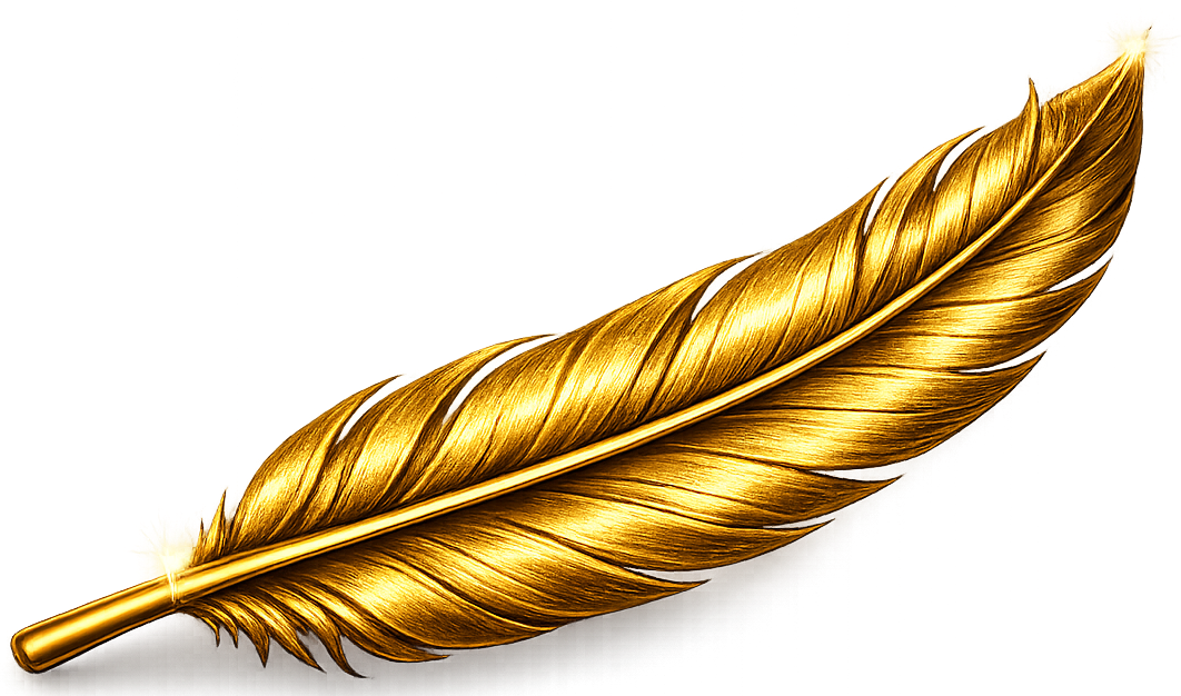 Gold feather on a white background