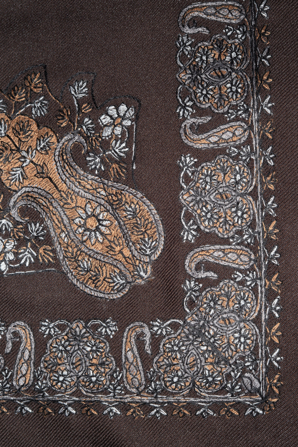 Dark Brown Shemagh (Keffiyeh) – Gold Embroidery Pattern | Premium Cotton Headscarf