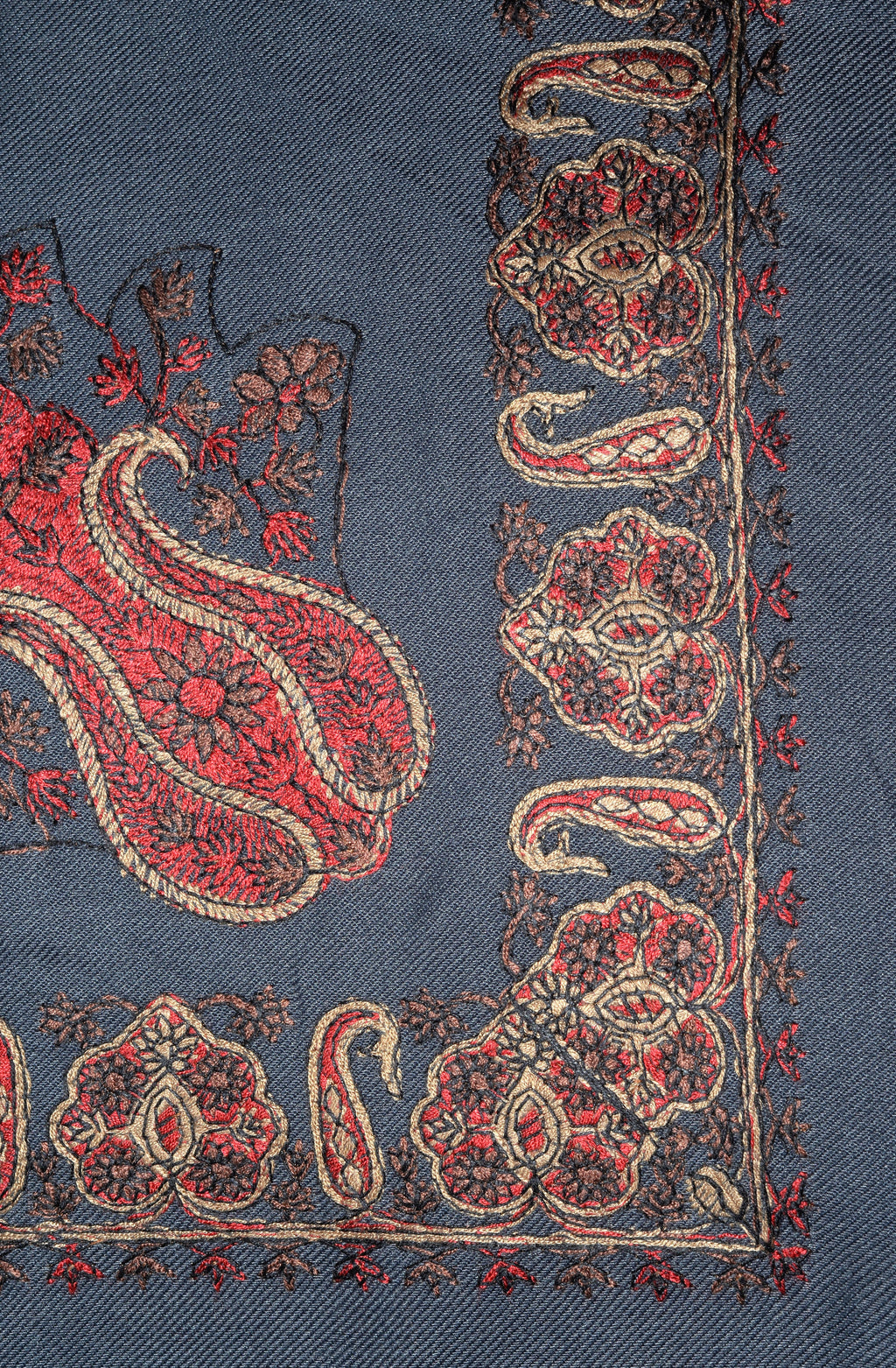 Dark Grey Shemagh (Keffiyeh) – Red Embroidery Pattern | Premium Cotton Headscarf