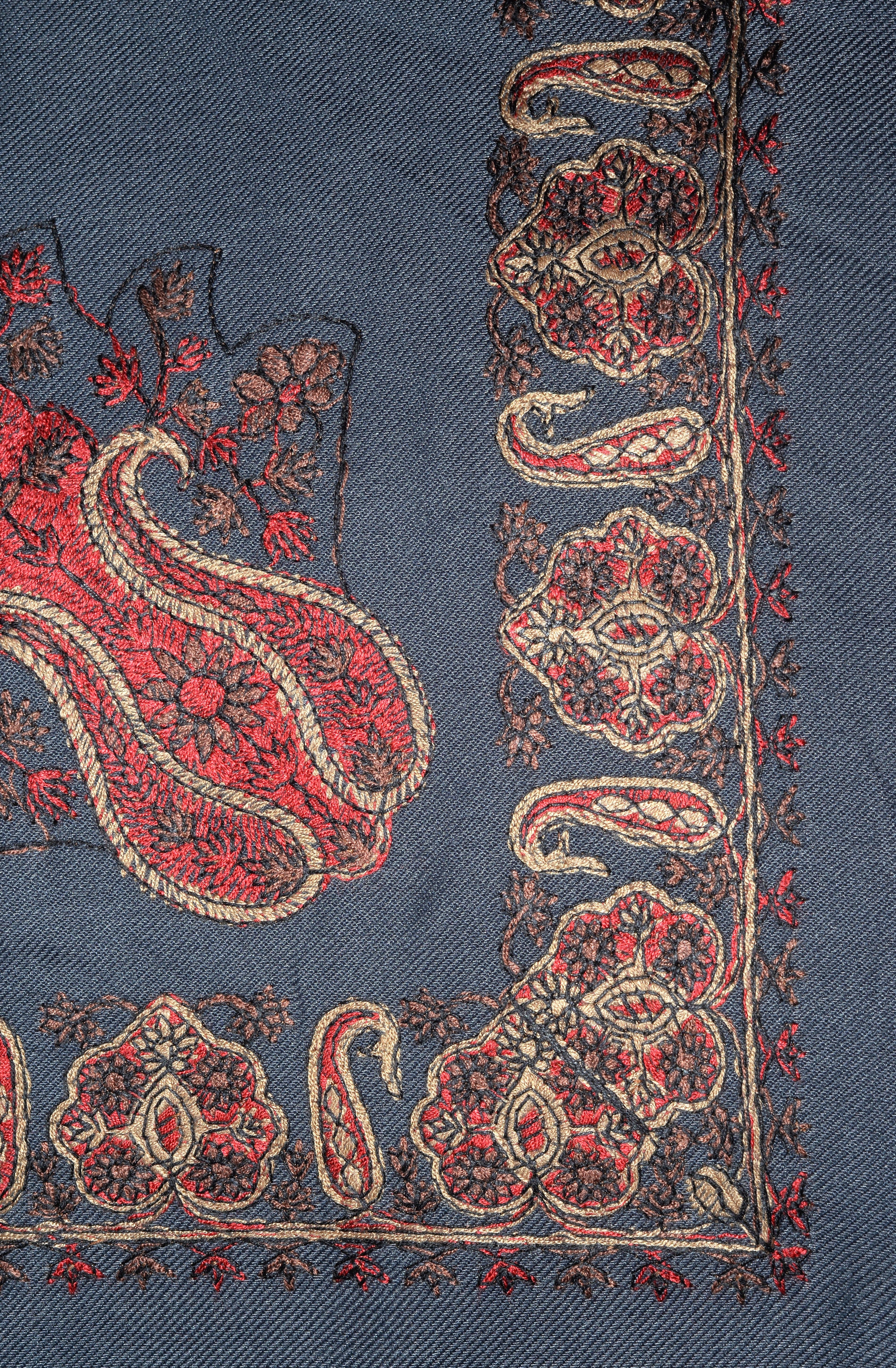 Dark Grey Shemagh (Keffiyeh) – Red Embroidery Pattern | Premium Cotton Headscarf