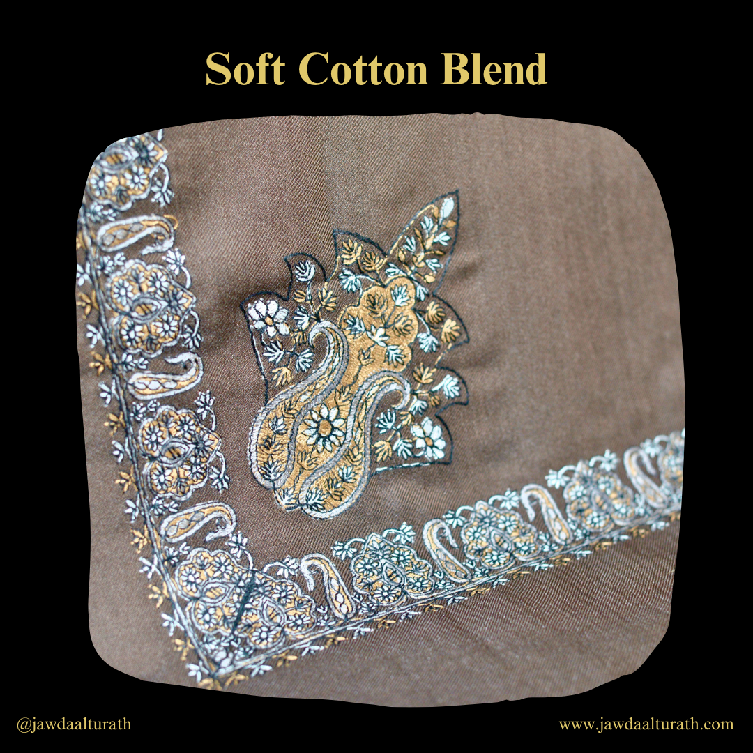 Dark Brown Shemagh (Keffiyeh) – Gold Embroidery Pattern | Premium Cotton Headscarf