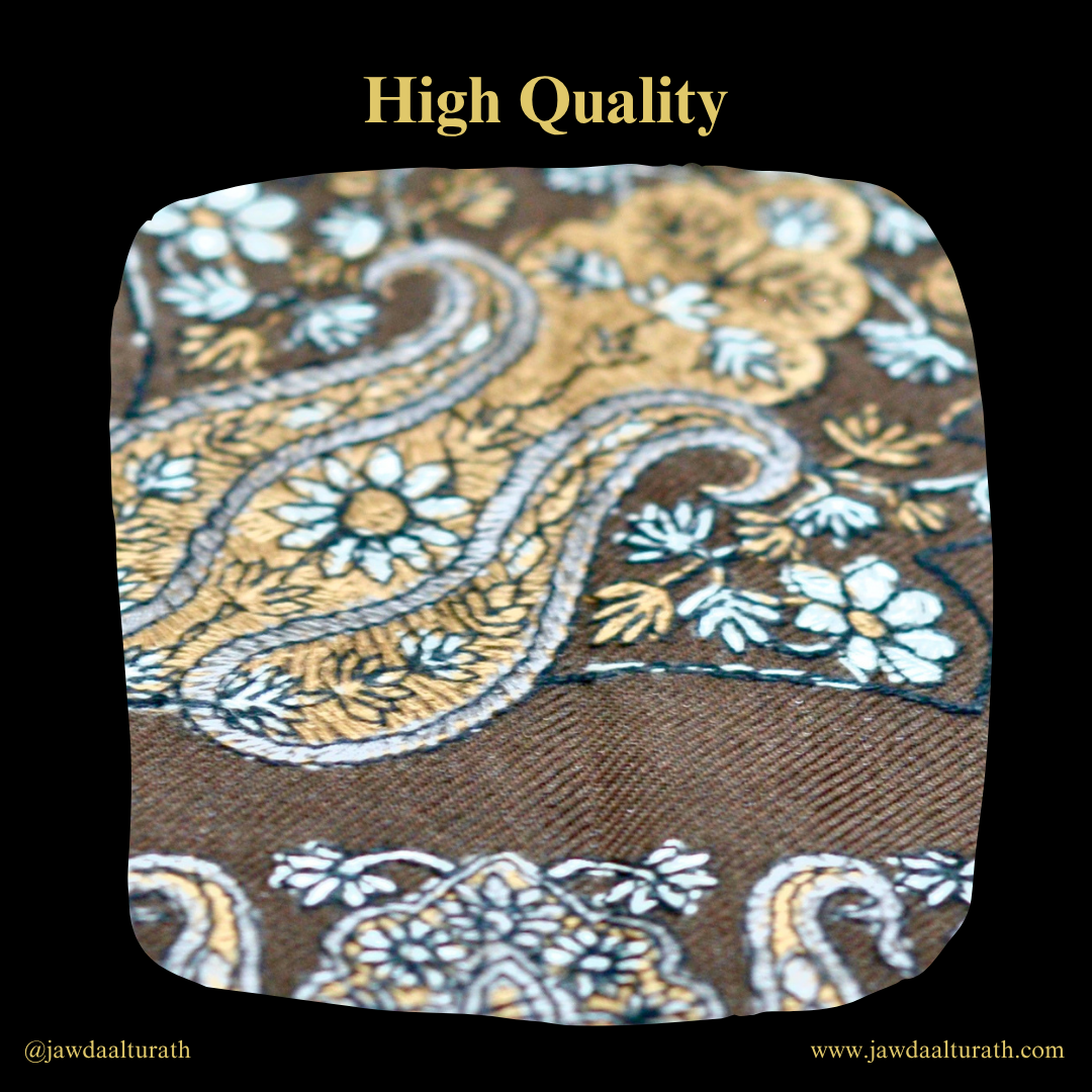 Dark Brown Shemagh (Keffiyeh) – Gold Embroidery Pattern | Premium Cotton Headscarf