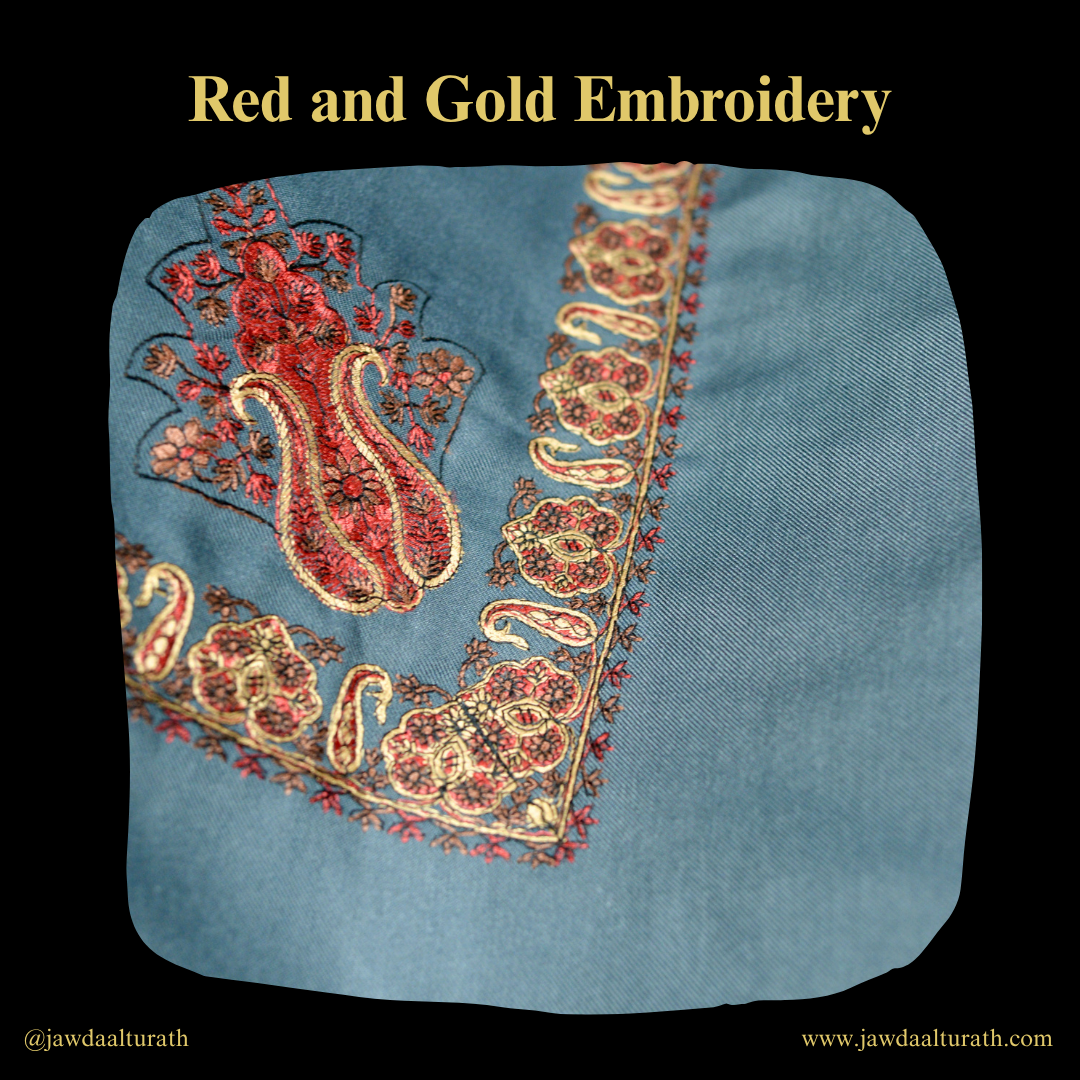 Dark Grey Shemagh (Keffiyeh) – Red Embroidery Pattern | Premium Cotton Headscarf