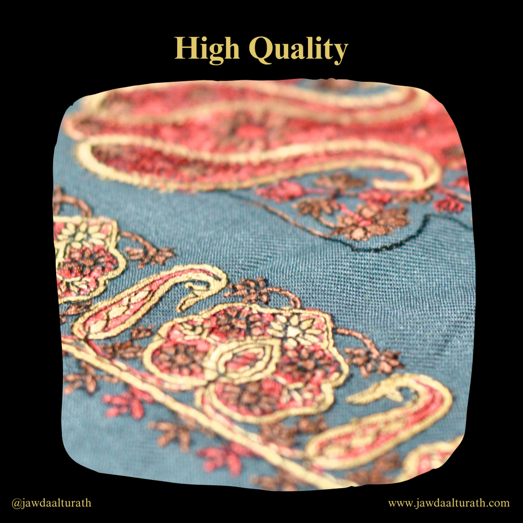 Dark Grey Shemagh (Keffiyeh) – Red Embroidery Pattern | Premium Cotton Headscarf