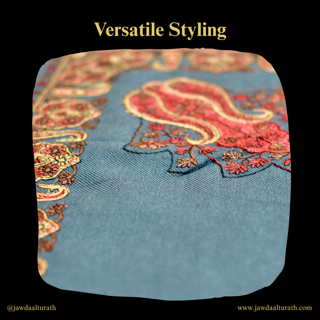 Dark Grey Shemagh (Keffiyeh) – Red Embroidery Pattern | Premium Cotton Headscarf