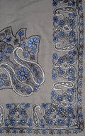 Light Grey Shemagh (Keffiyeh) – Blue Embroidery Pattern | Premium Cotton Headscarf