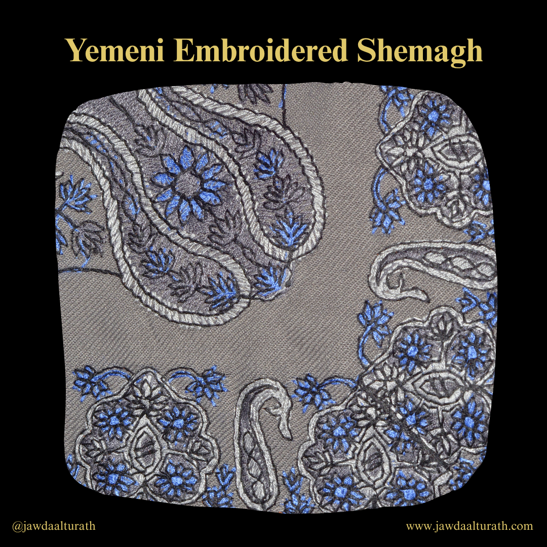 Light Grey Shemagh (Keffiyeh) – Blue Embroidery Pattern | Premium Cotton Headscarf