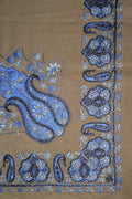 Tan Shemagh (Keffiyeh) – Blue Embroidery Pattern | Premium Cotton Headscarf