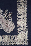 Navy Blue Shemagh (Keffiyeh) – Silver Embroidery Pattern | Premium Cotton Headscarf