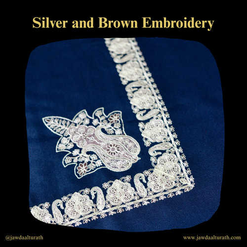 Navy Blue Shemagh (Keffiyeh) – Silver Embroidery Pattern | Premium Cotton Headscarf
