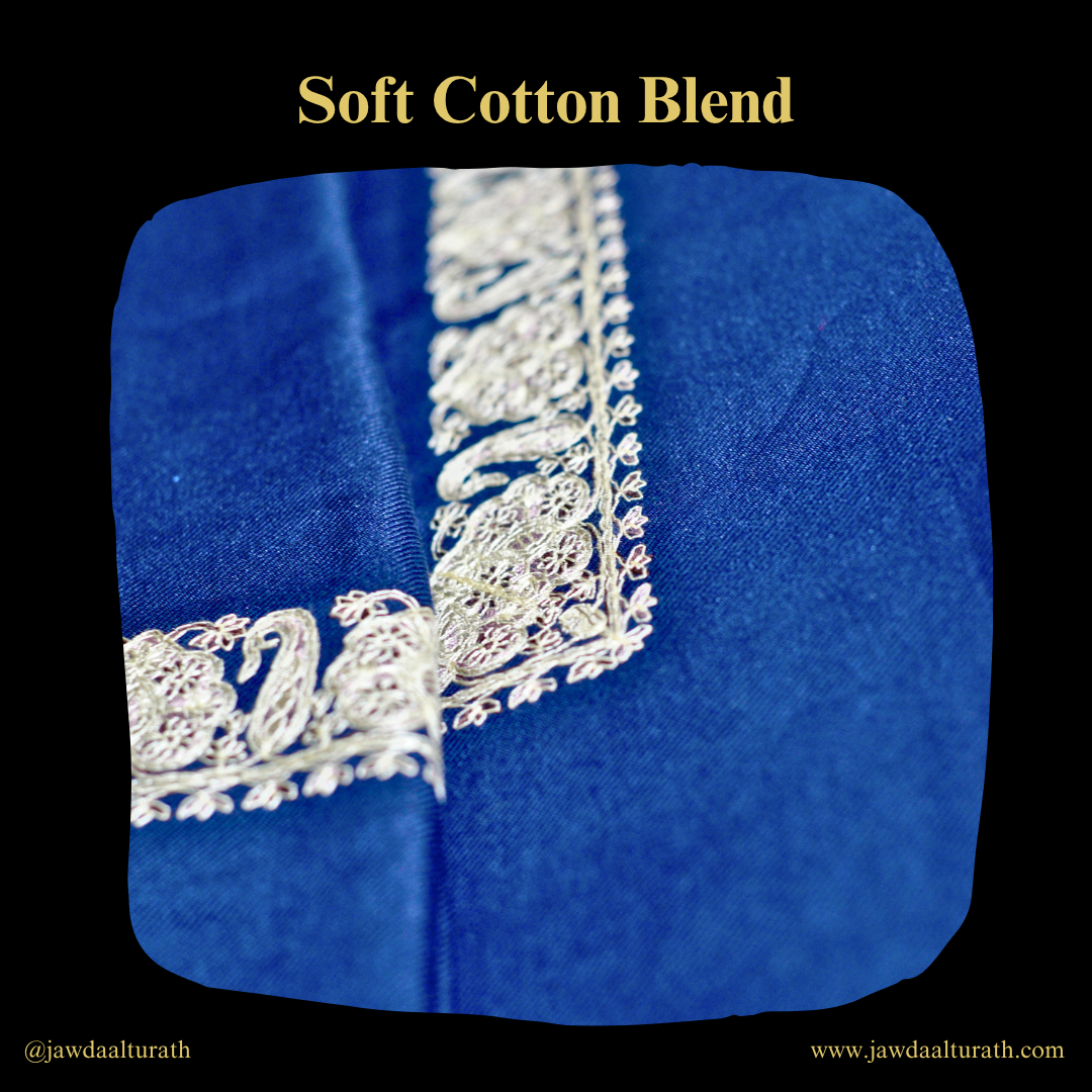 Navy Blue Shemagh (Keffiyeh) – Silver Embroidery Pattern | Premium Cotton Headscarf