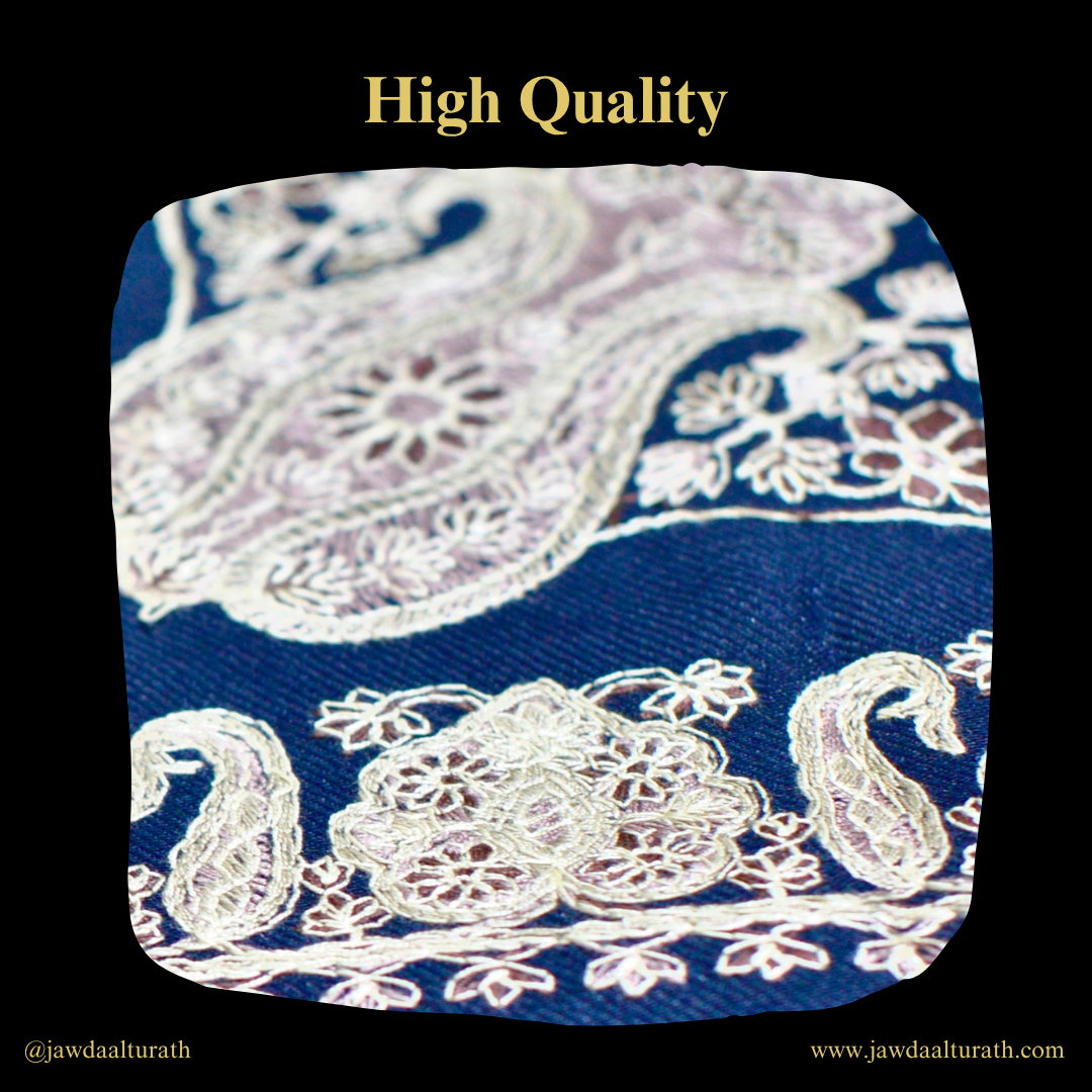 Navy Blue Shemagh (Keffiyeh) – Silver Embroidery Pattern | Premium Cotton Headscarf