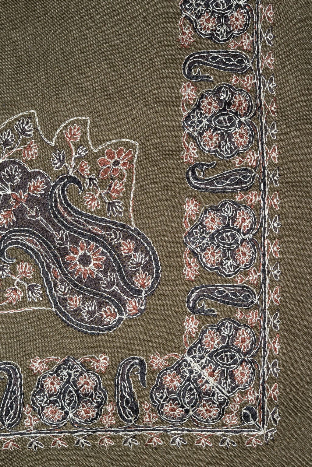 Olive Green Shemagh (Keffiyeh) – Black Embroidery Pattern | Premium Cotton Headscarf