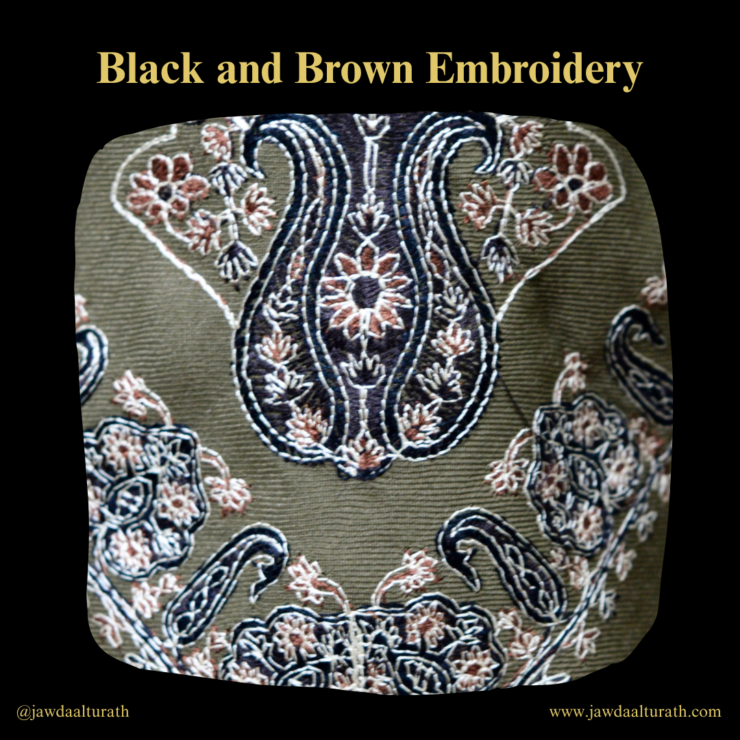 Olive Green Shemagh (Keffiyeh) – Black Embroidery Pattern | Premium Cotton Headscarf