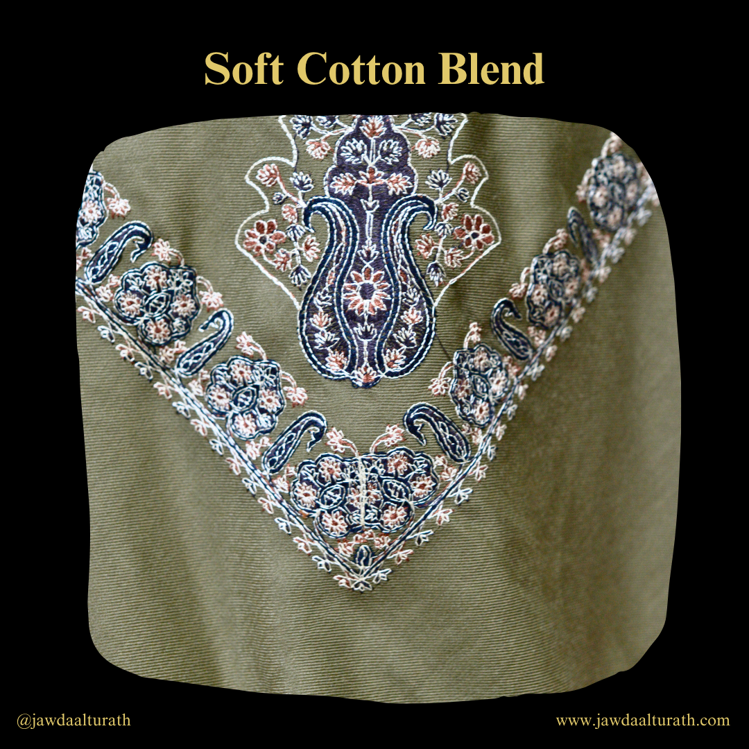 Olive Green Shemagh (Keffiyeh) – Black Embroidery Pattern | Premium Cotton Headscarf