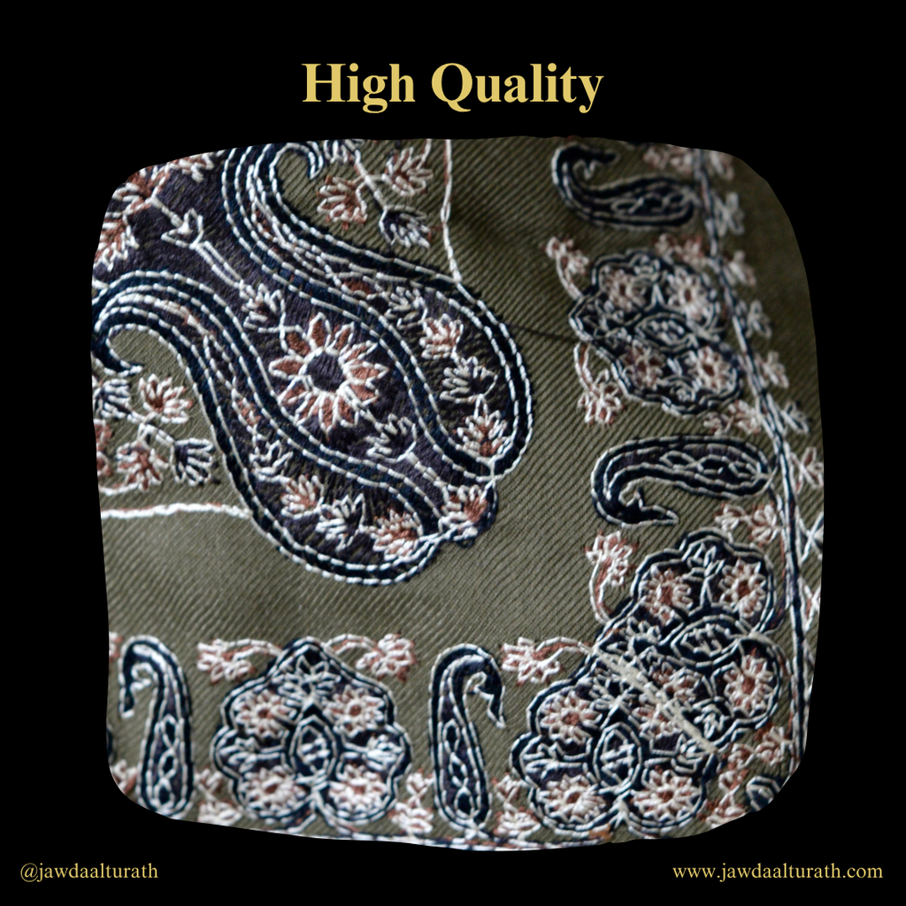 Olive Green Shemagh (Keffiyeh) – Black Embroidery Pattern | Premium Cotton Headscarf